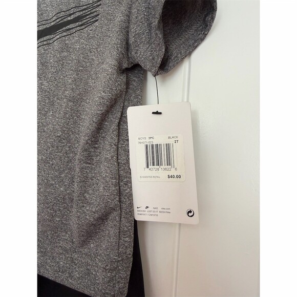 Nike Toddler Boy Outfit NEW 2T DRI-FIT Gray Black Shirt Shorts 2 Piece Set - Picture 2 of 6